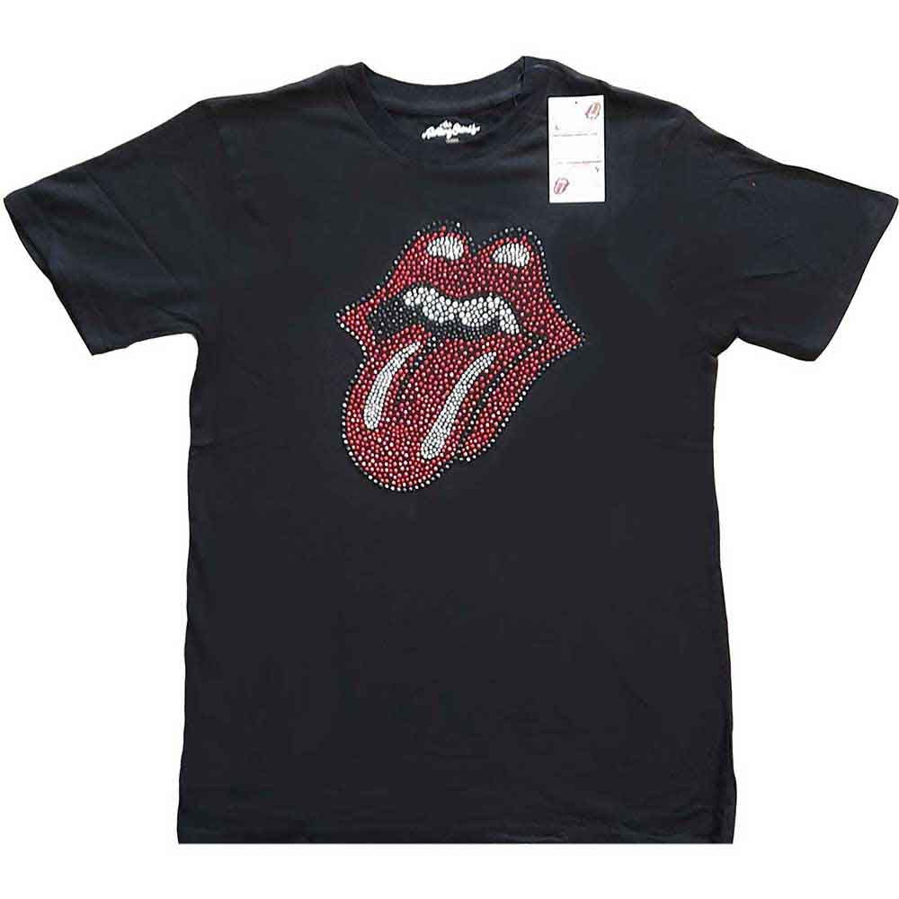 The Rolling Stones Unisex T-Shirt: Classic Tongue (Black) (Embellished)