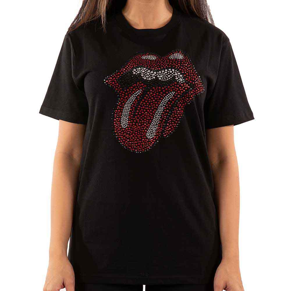 The Rolling Stones Unisex T-Shirt: Classic Tongue (Black) (Embellished)