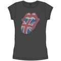 The Rolling Stones Ladies T-Shirt: Classic UK Tongue (Charcoal Grey) (Embellished)