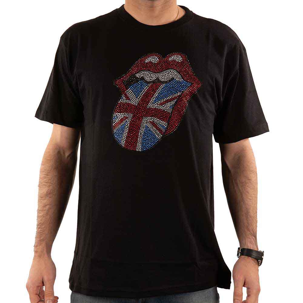 The Rolling Stones Unisex T-Shirt: Classic UK (Black) (Embellished)