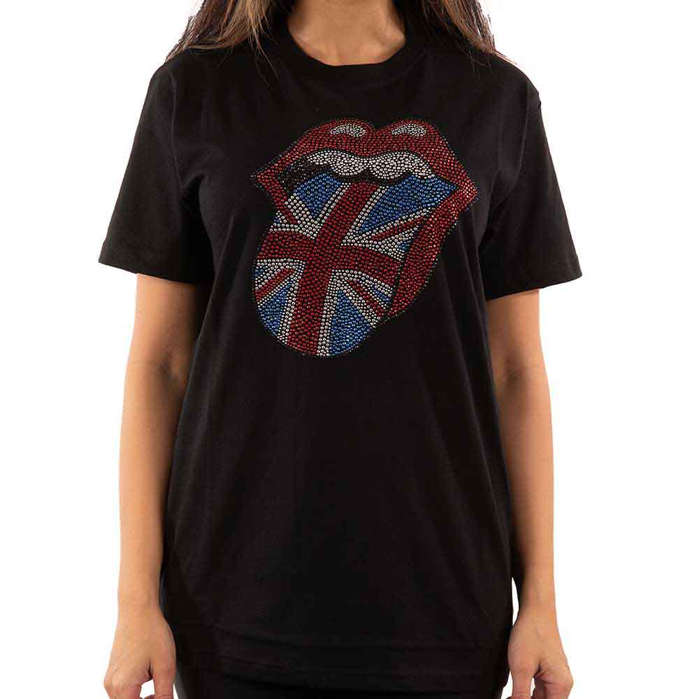 The Rolling Stones Unisex T-Shirt: Classic UK (Black) (Embellished)