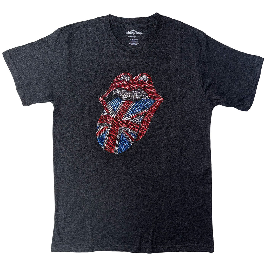 The Rolling Stones Unisex T-Shirt: Classic UK (Charcoal Grey) (Embellished)