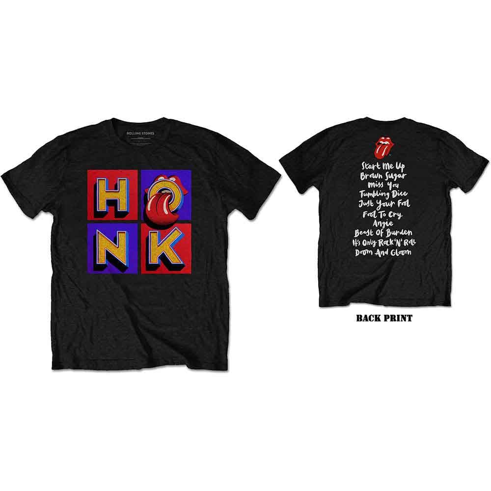 The Rolling Stones Unisex T-Shirt: Honk Album Track list (Black) (Back Print) (LOS)