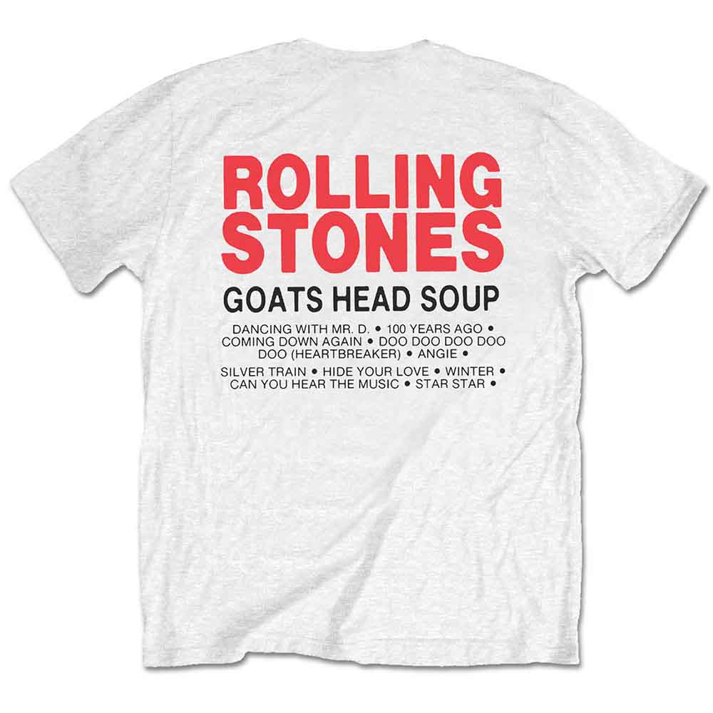 The Rolling Stones Unisex T-Shirt: Goat Head Soup Tracklist (White) (Back Print)