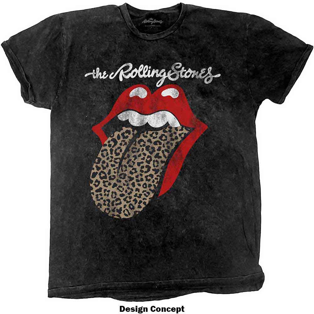 The Rolling Stones Unisex T-Shirt: Leopard Tongue (Black) (Wash Collection)