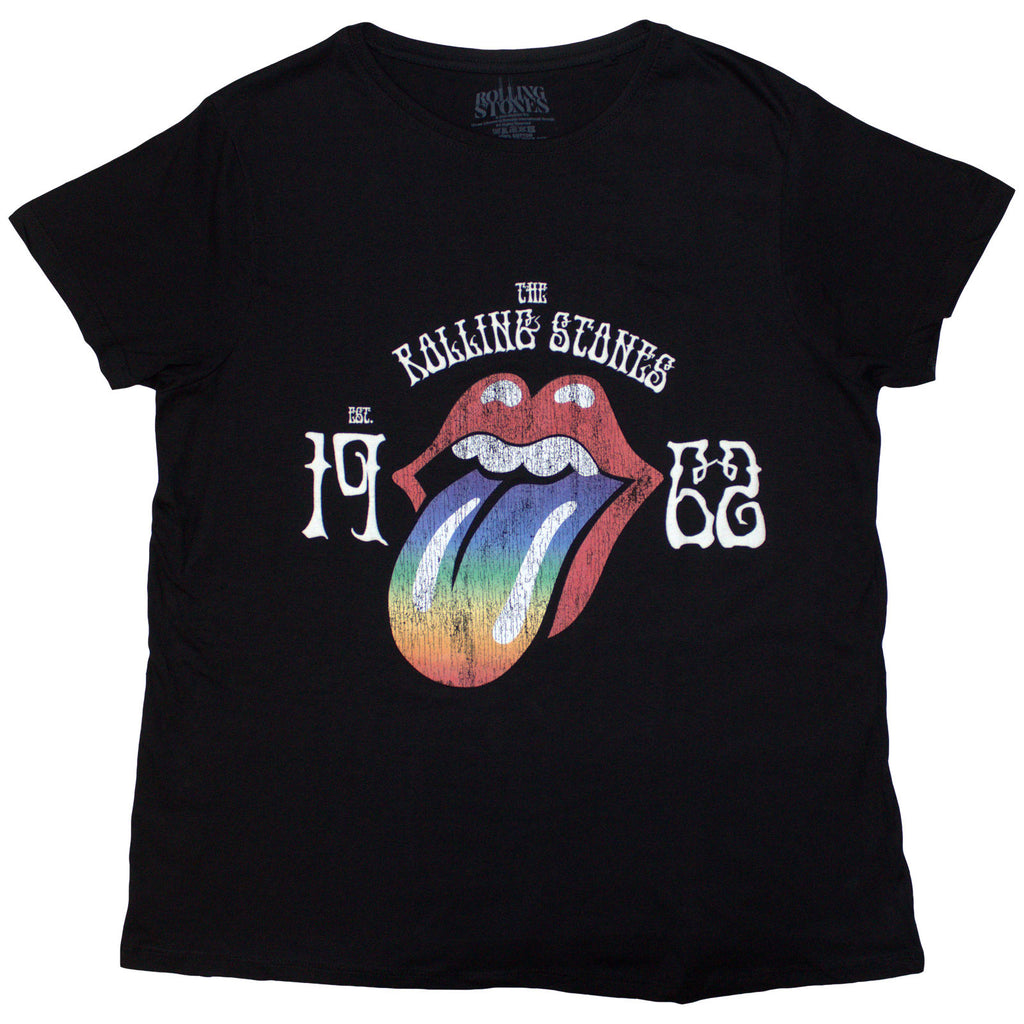 The Rolling Stones Ladies T-Shirt: Sixty Rainbow Tongue '62 (Black) (Embellished)