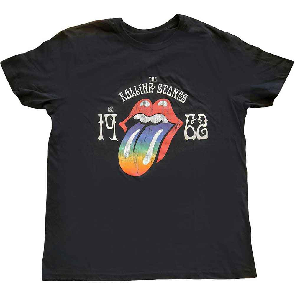 The Rolling Stones Unisex T-Shirt: Sixty Rainbow Tongue '62 (Black) (Embellished)