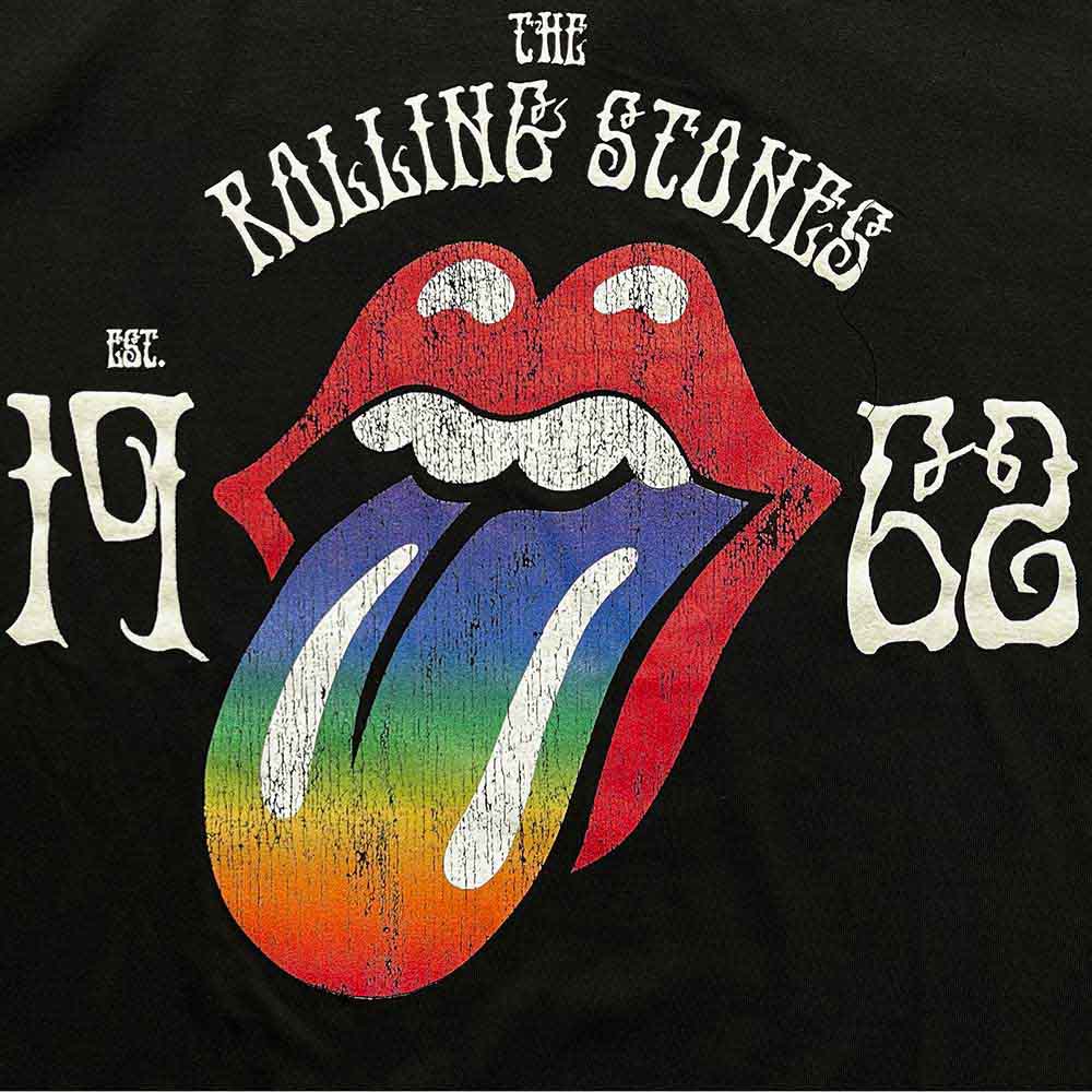 The Rolling Stones Unisex T-Shirt: Sixty Rainbow Tongue '62 (Black) (Embellished)