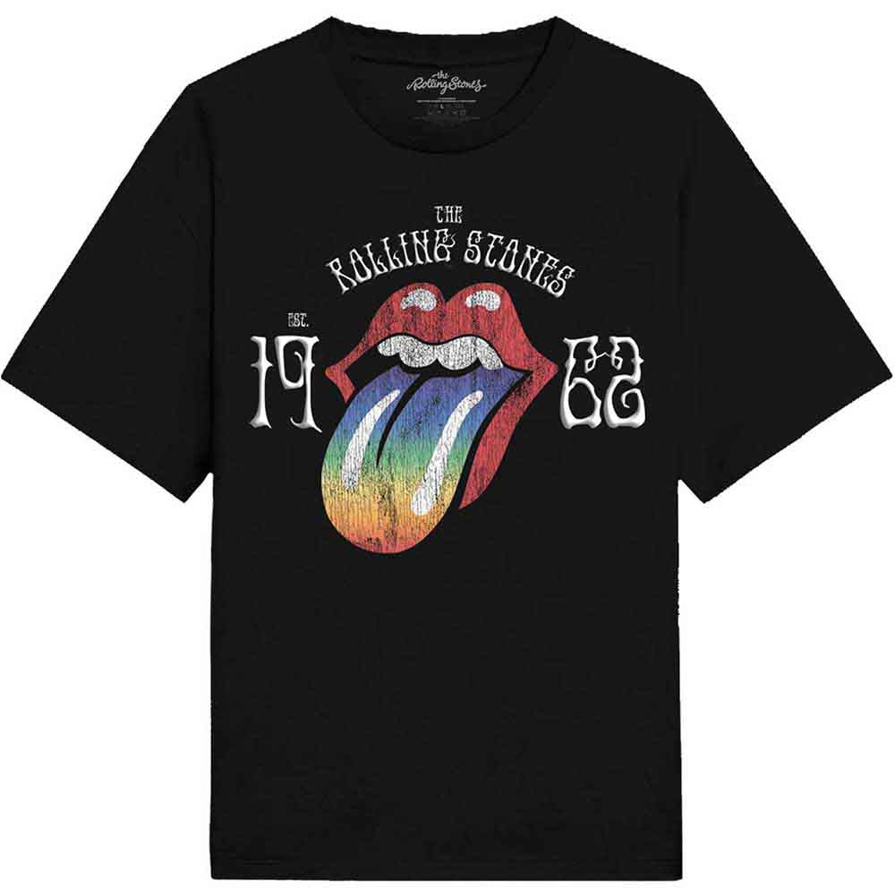 The Rolling Stones Unisex T-Shirt: Sixty Rainbow Tongue '62 (Black) (Embellished)