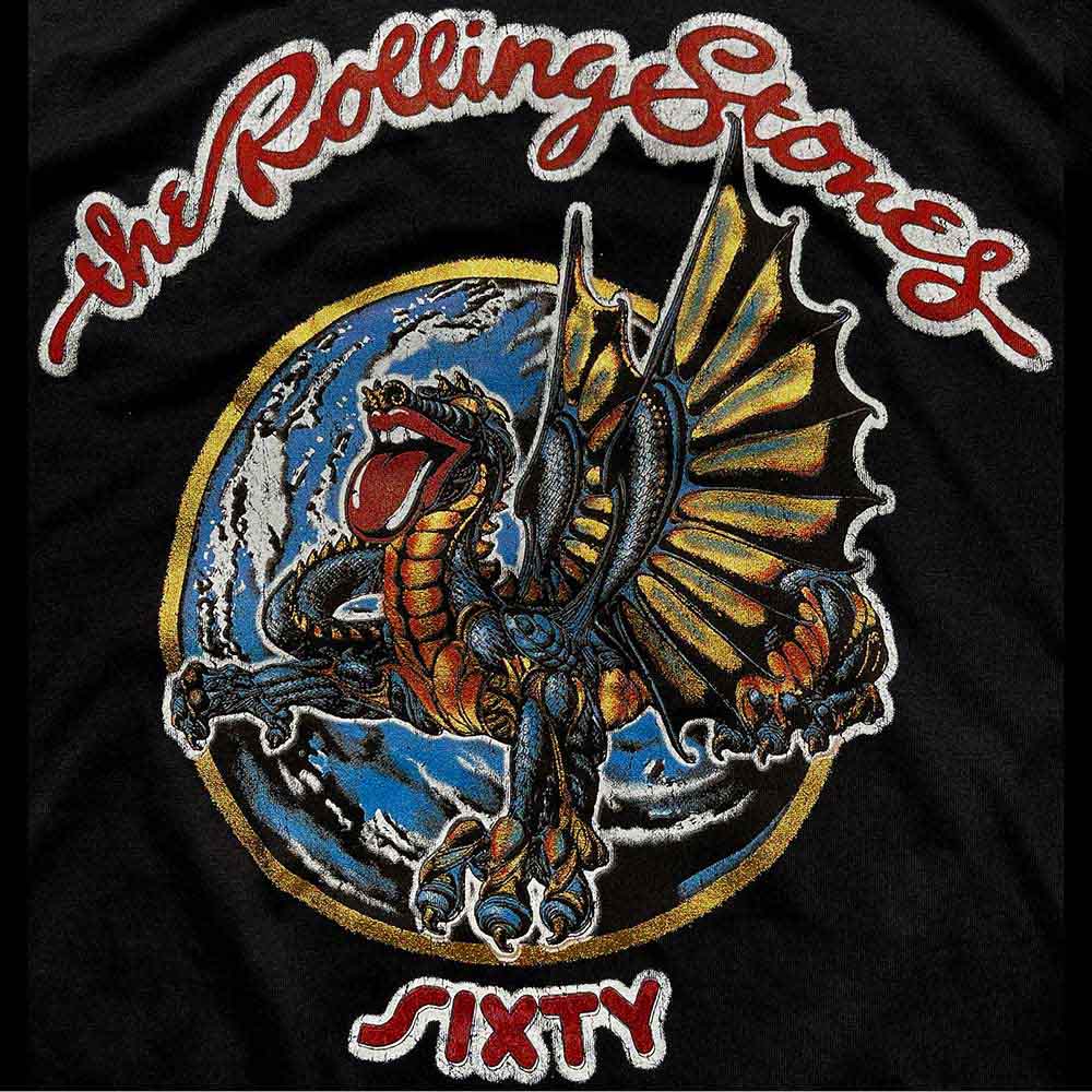 The Rolling Stones Unisex T-Shirt: Sixty Dragon Globe Sixty Dragon Globe Foiled Print (Black) (Embellished)