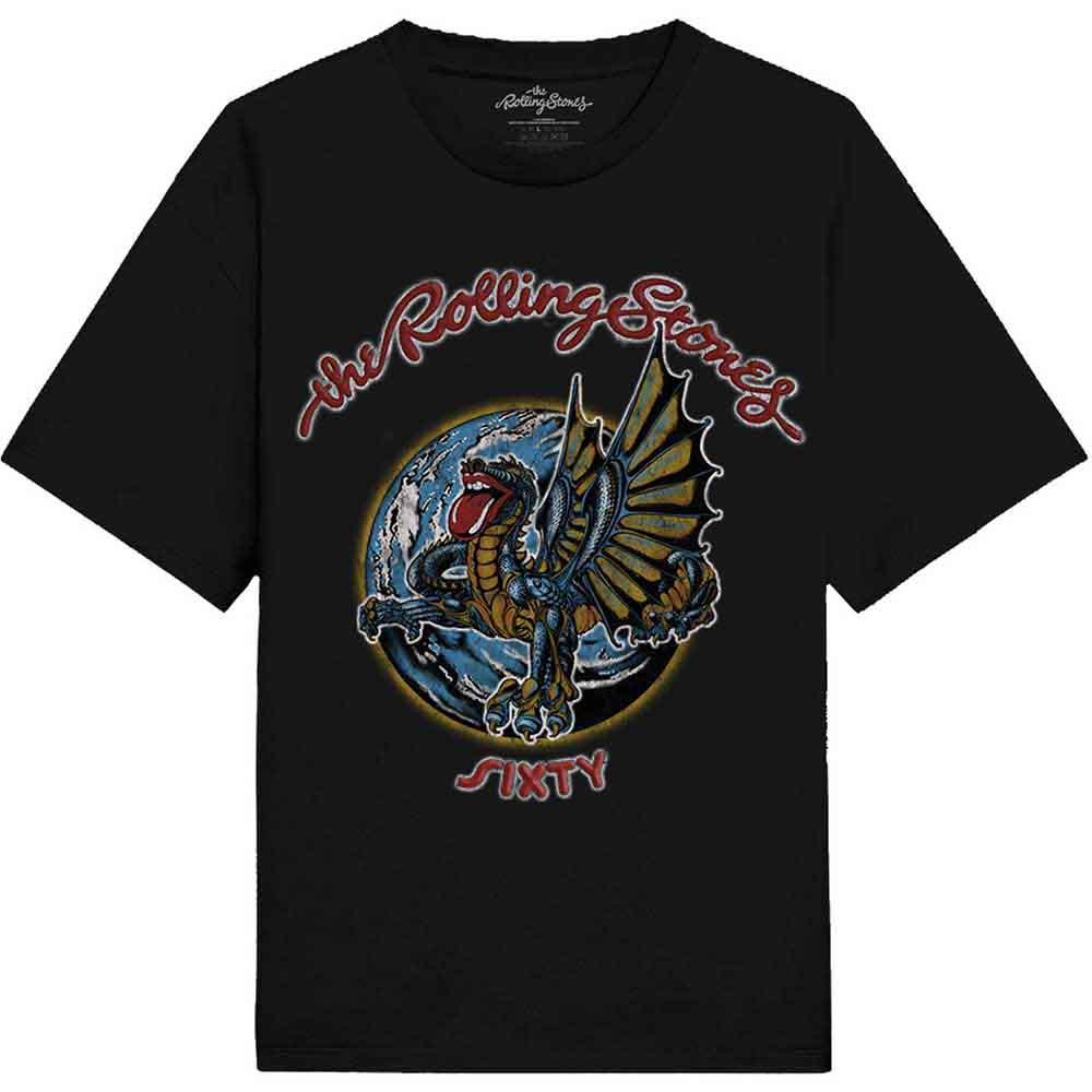 The Rolling Stones Unisex T-Shirt: Sixty Dragon Globe Sixty Dragon Globe Foiled Print (Black) (Embellished)