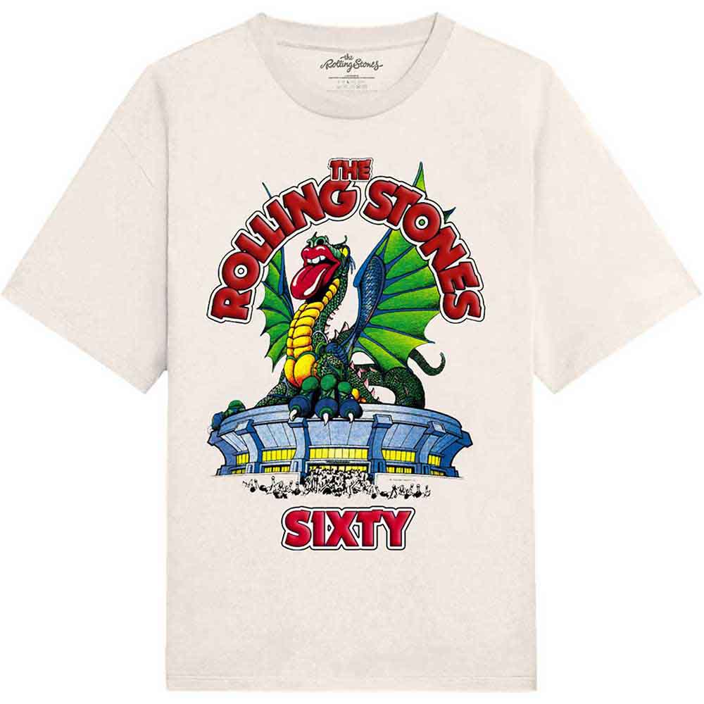 The Rolling Stones Unisex T-Shirt: Sixty Stadium Dragon (White) (Embellished)
