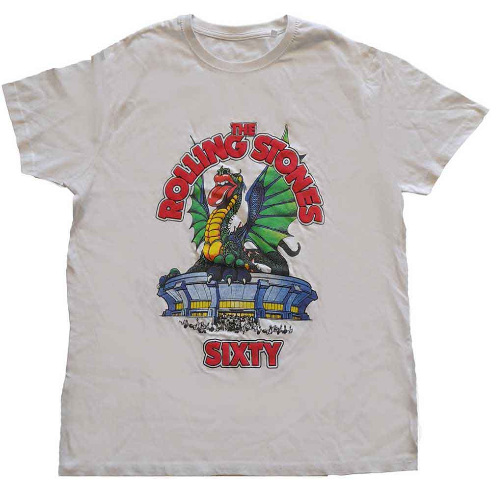 The Rolling Stones Unisex T-Shirt: Sixty Stadium Dragon (White) (Embellished)