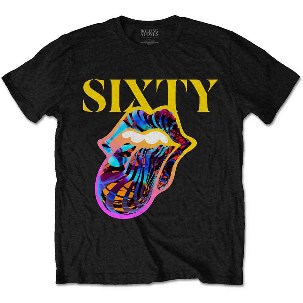 The Rolling Stones Unisex T-Shirt: Sixty Cyberdelic Tongue (Black) (Back Print)