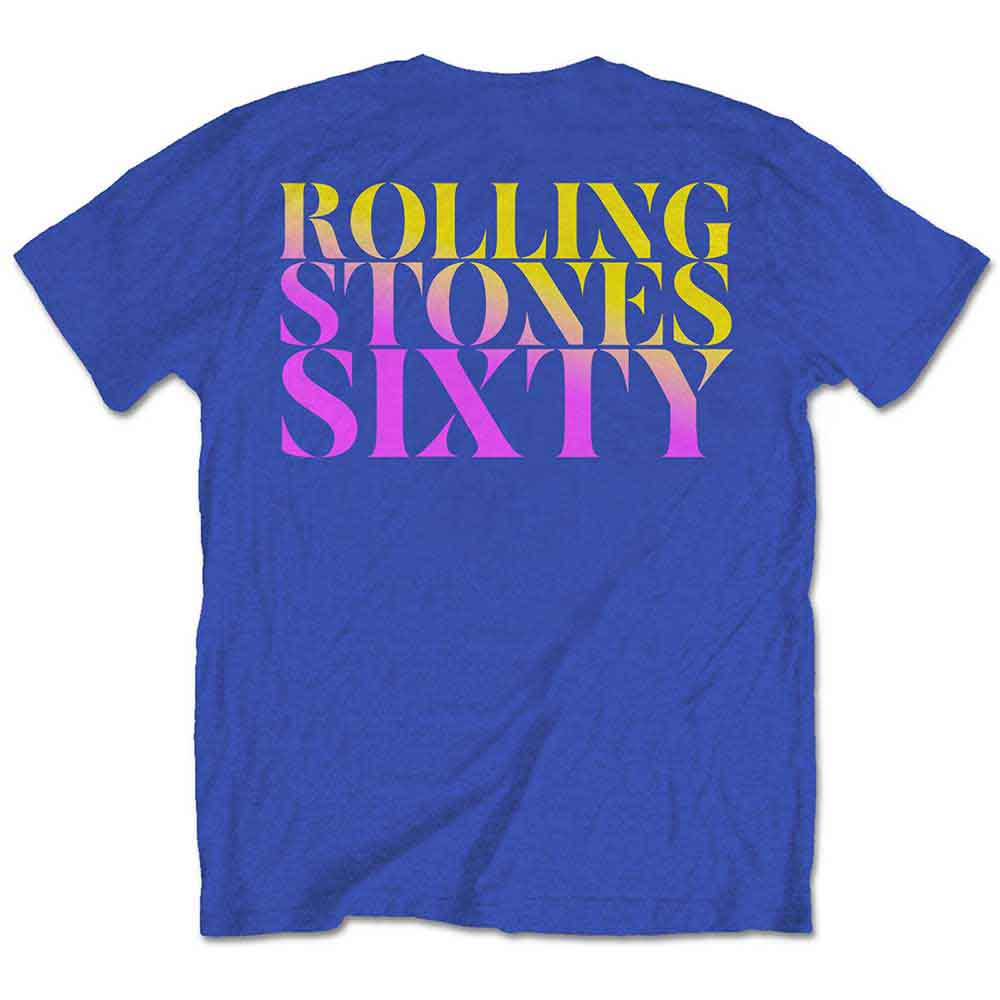 The Rolling Stones Unisex T-Shirt: Sixty Gradient Text (Royal Blue) (Back Print)