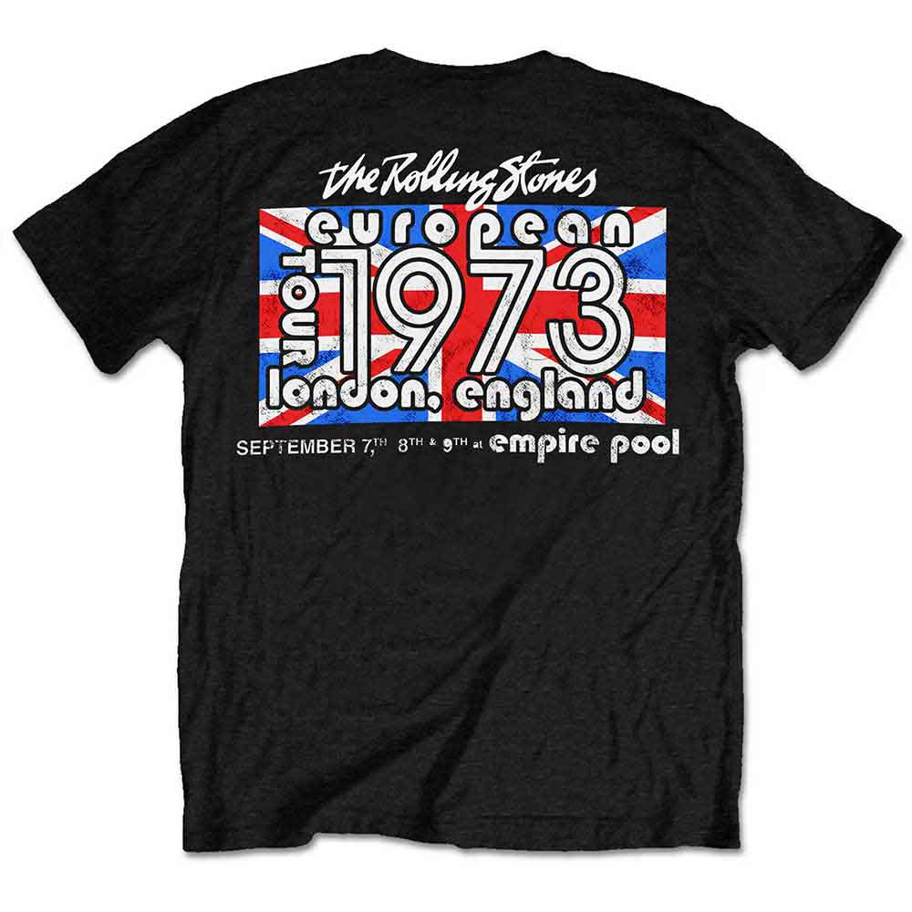 The Rolling Stones Unisex T-Shirt: London European '73 (Black) (Back Print)