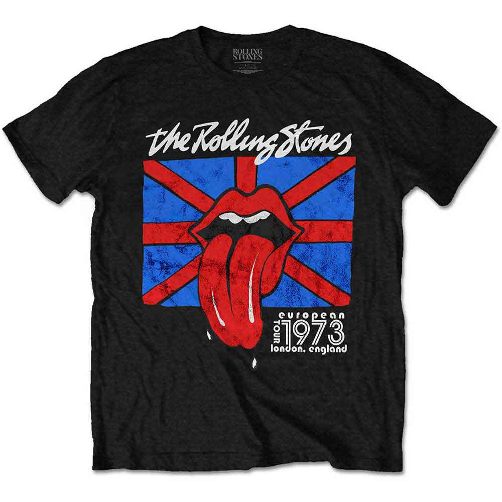 The Rolling Stones Unisex T-Shirt: London European '73 (Black) (Back Print)