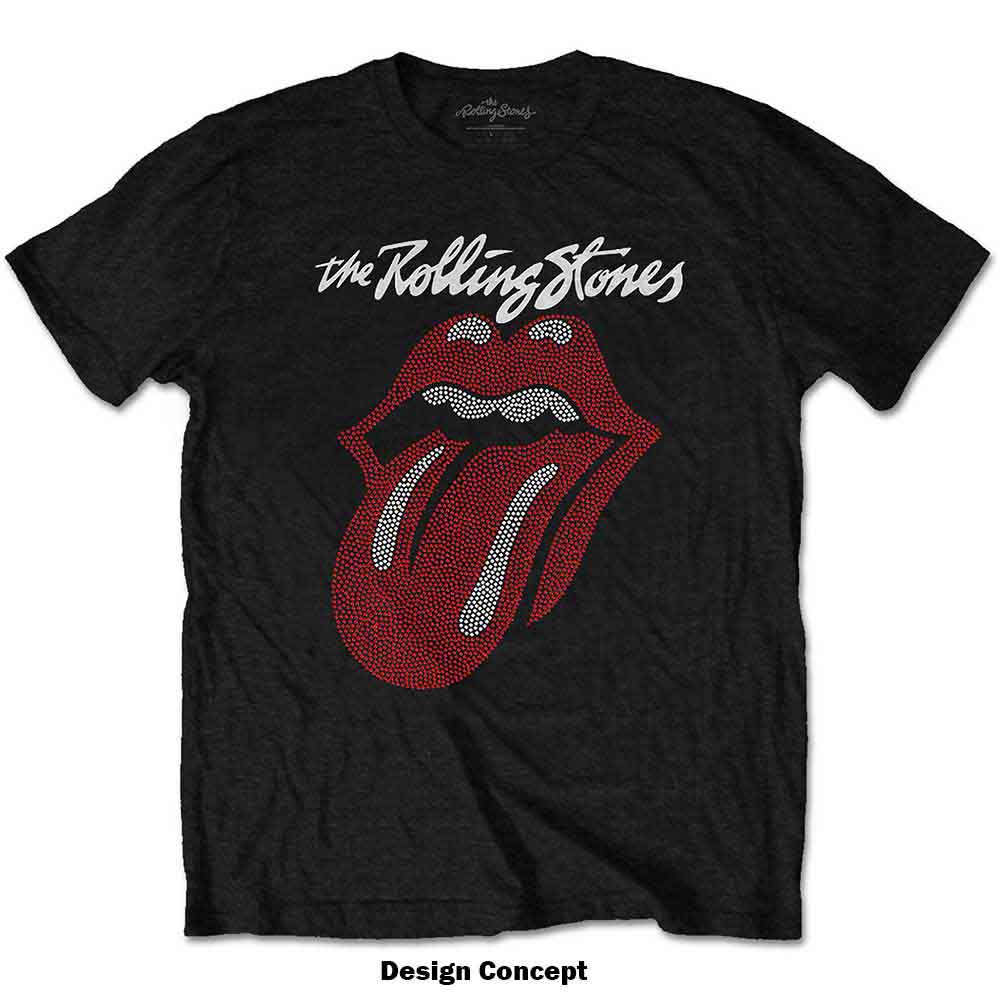 The Rolling Stones Unisex T-Shirt: Logo & Tongue (Black) (Embellished)