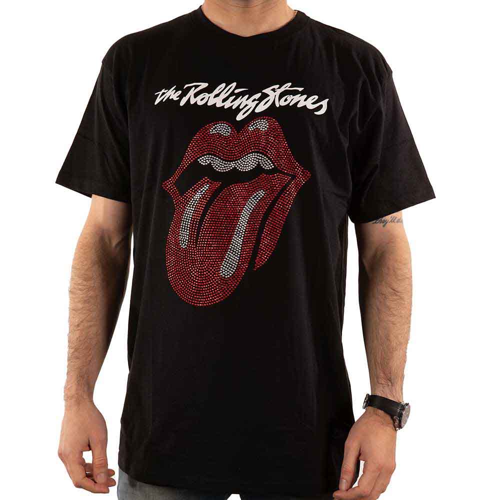 The Rolling Stones Unisex T-Shirt: Logo & Tongue (Black) (Embellished)