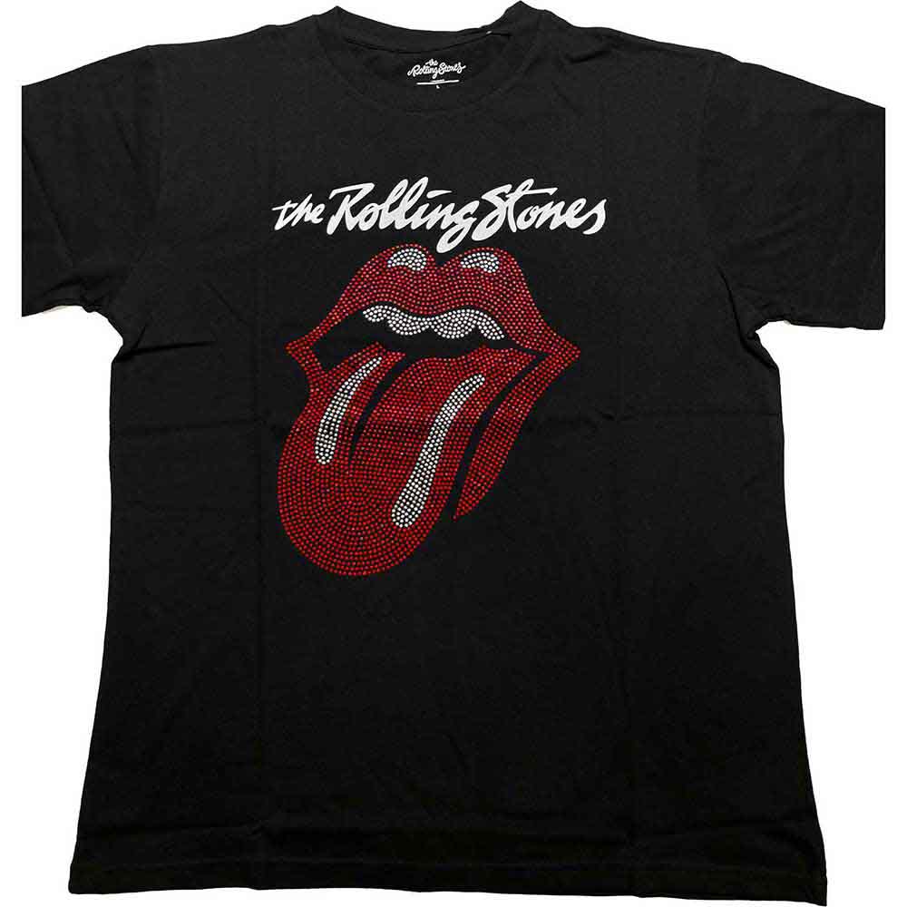 The Rolling Stones Unisex T-Shirt: Logo & Tongue (Black) (Embellished)