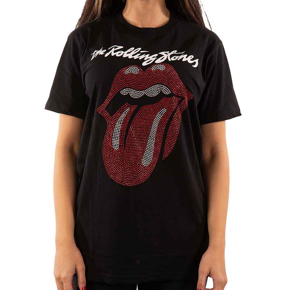 The Rolling Stones Unisex T-Shirt: Logo & Tongue (Black) (Embellished)