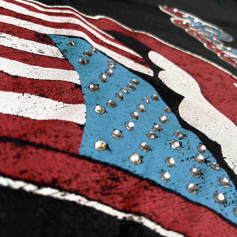 The Rolling Stones Unisex T-Shirt: USA Tongue (Black) (Embellished)