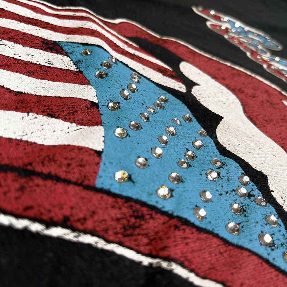 The Rolling Stones Unisex T-Shirt: USA Tongue (Black) (Embellished)