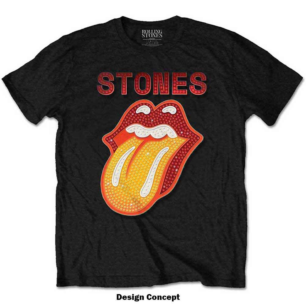 The Rolling Stones Unisex T-Shirt: Dia Tongue (Black) (Embellished)