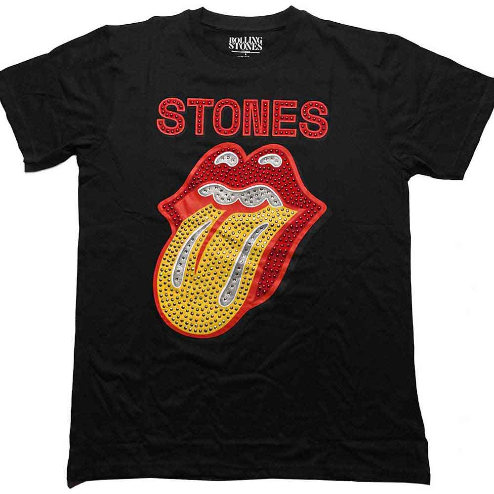 The Rolling Stones Unisex T-Shirt: Dia Tongue (Black) (Embellished)
