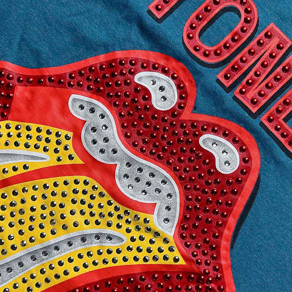 The Rolling Stones Unisex T-Shirt: Dia Tongue (Teal Blue) (Embellished)