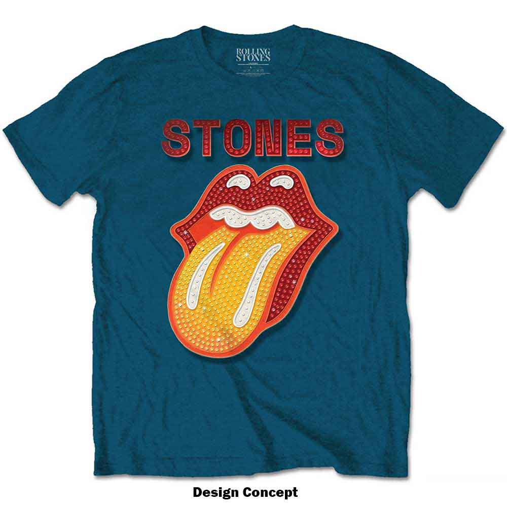 The Rolling Stones Unisex T-Shirt: Dia Tongue (Teal Blue) (Embellished)