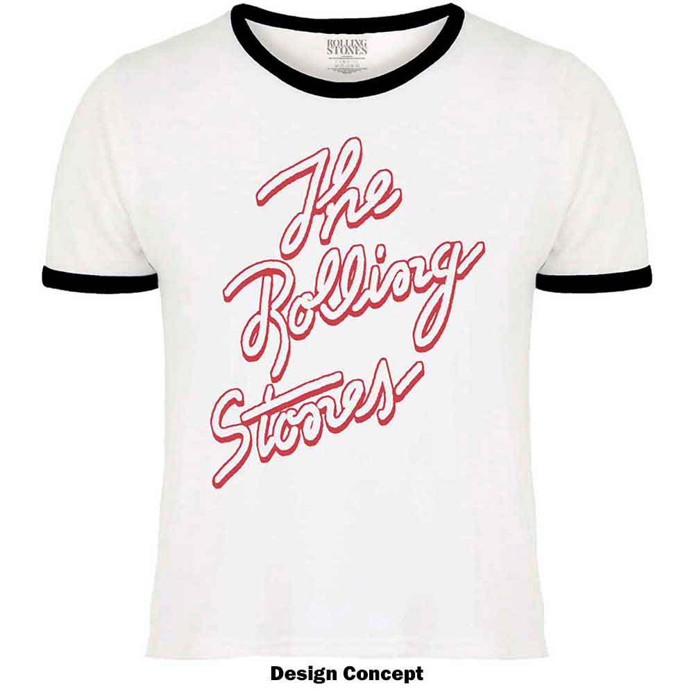 The Rolling Stones Unisex Ringer T-Shirt: Signature Logo (White)
