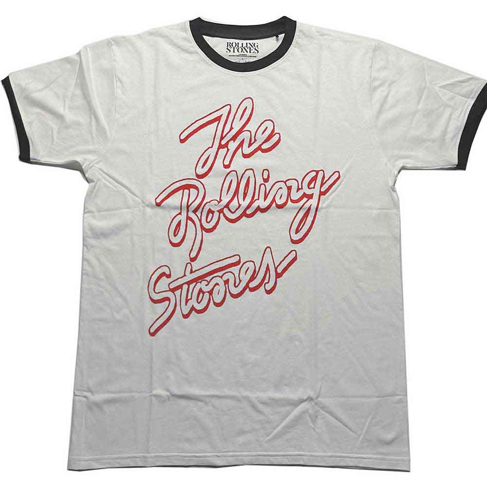 The Rolling Stones Unisex Ringer T-Shirt: Signature Logo (White)