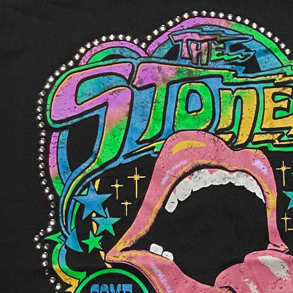 The Rolling Stones Unisex T-Shirt: Some Girls Neon Tongue (Faded Black) (Embellished)