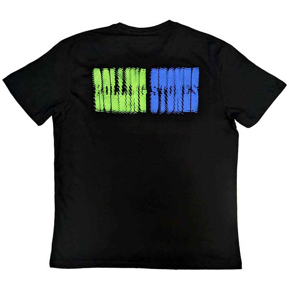 The Rolling Stones Unisex T-Shirt: Distorted Tongue (Black) (Back Print)