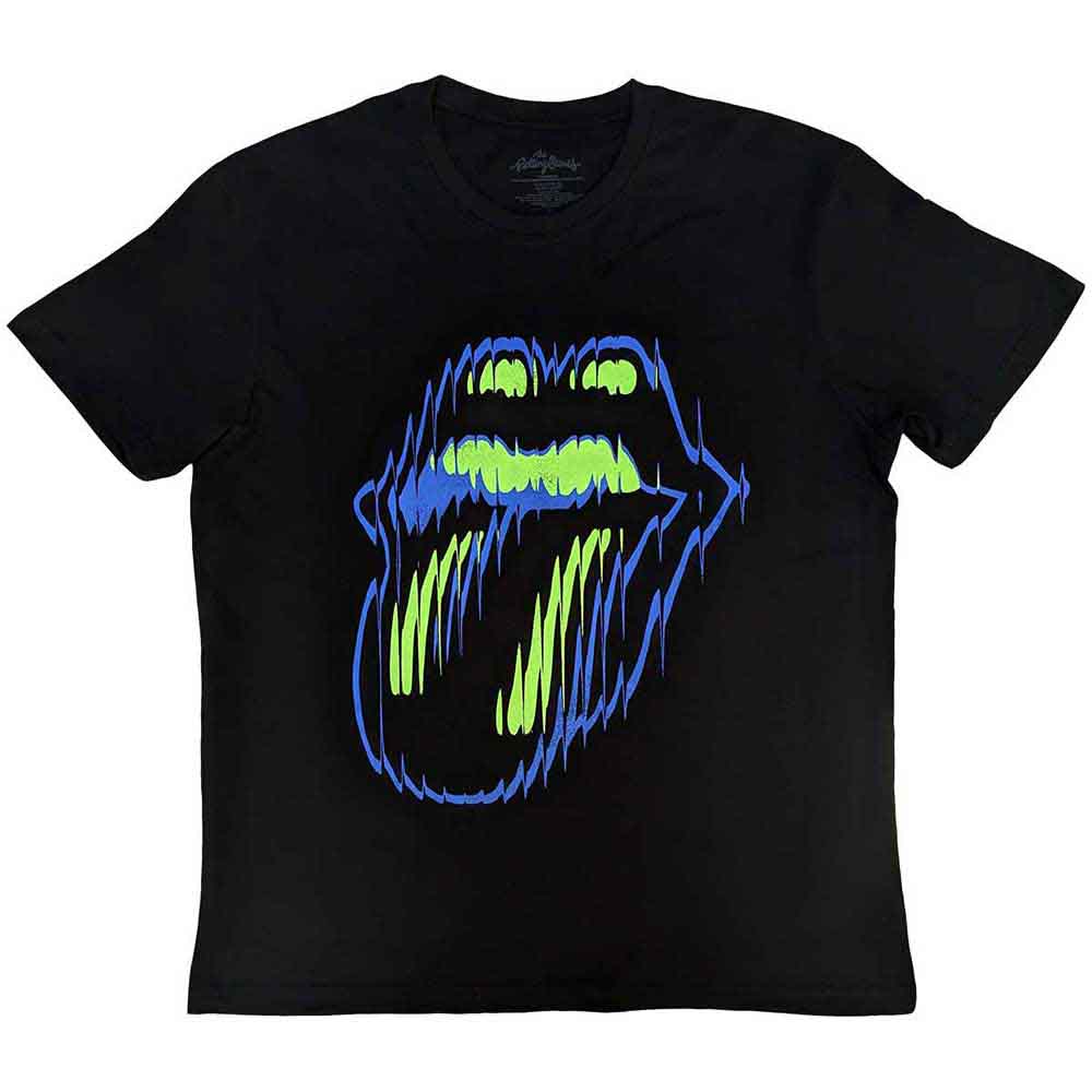 The Rolling Stones Unisex T-Shirt: Distorted Tongue (Black) (Back Print)