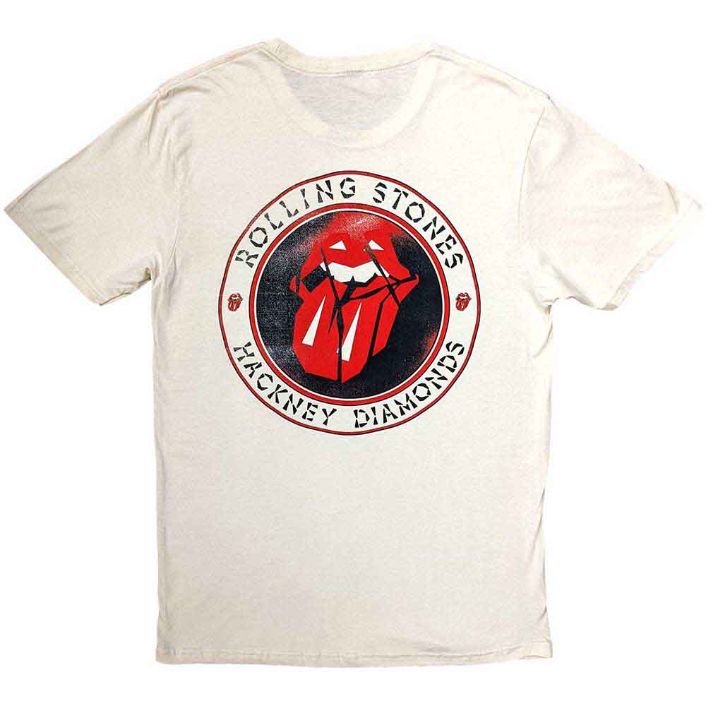 The Rolling Stones Unisex T-Shirt: Hackney Diamonds Circle Label (Natural) (Back Print)