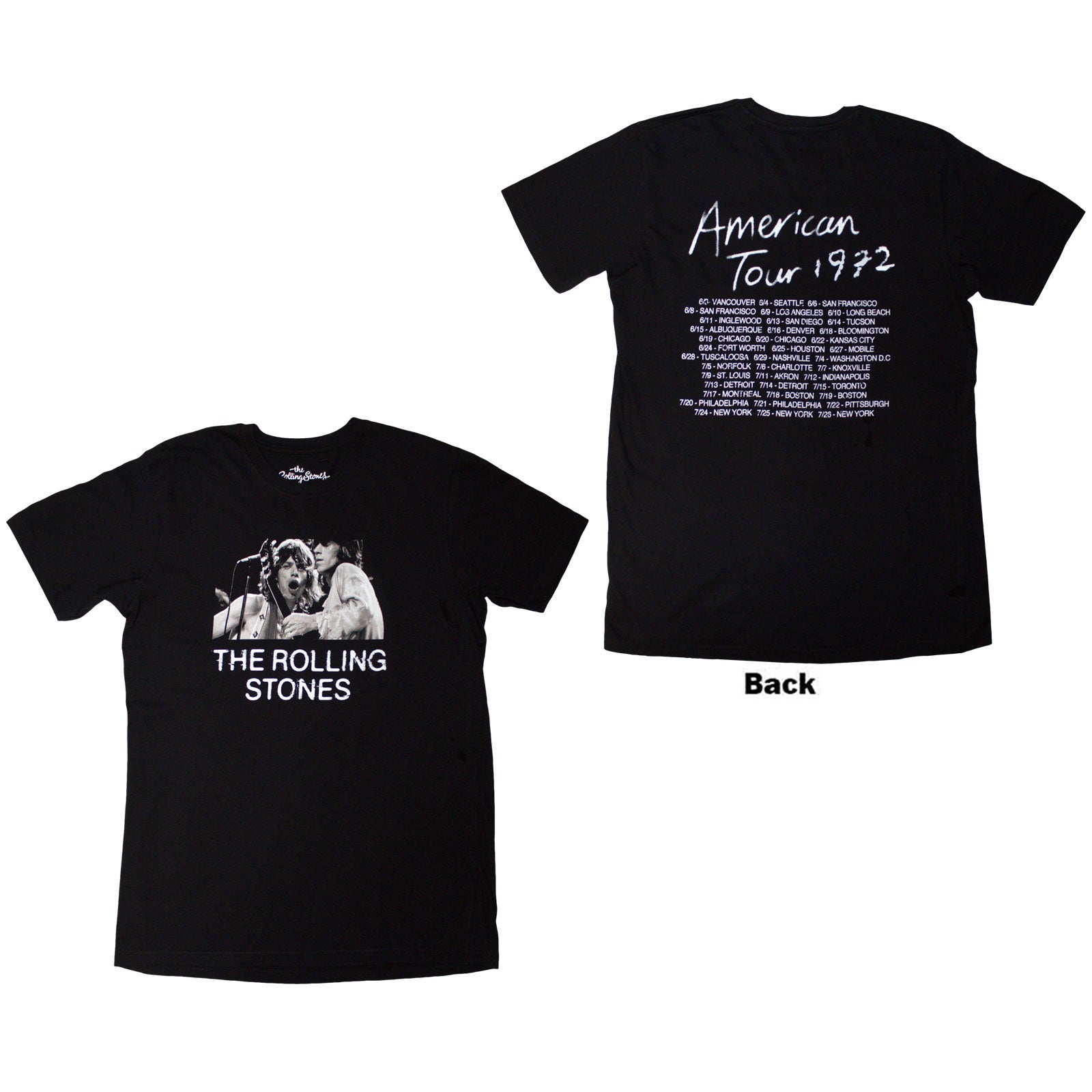 The Rolling Stones Unisex T-Shirt: Tour '72 (Black) (Back Print)
