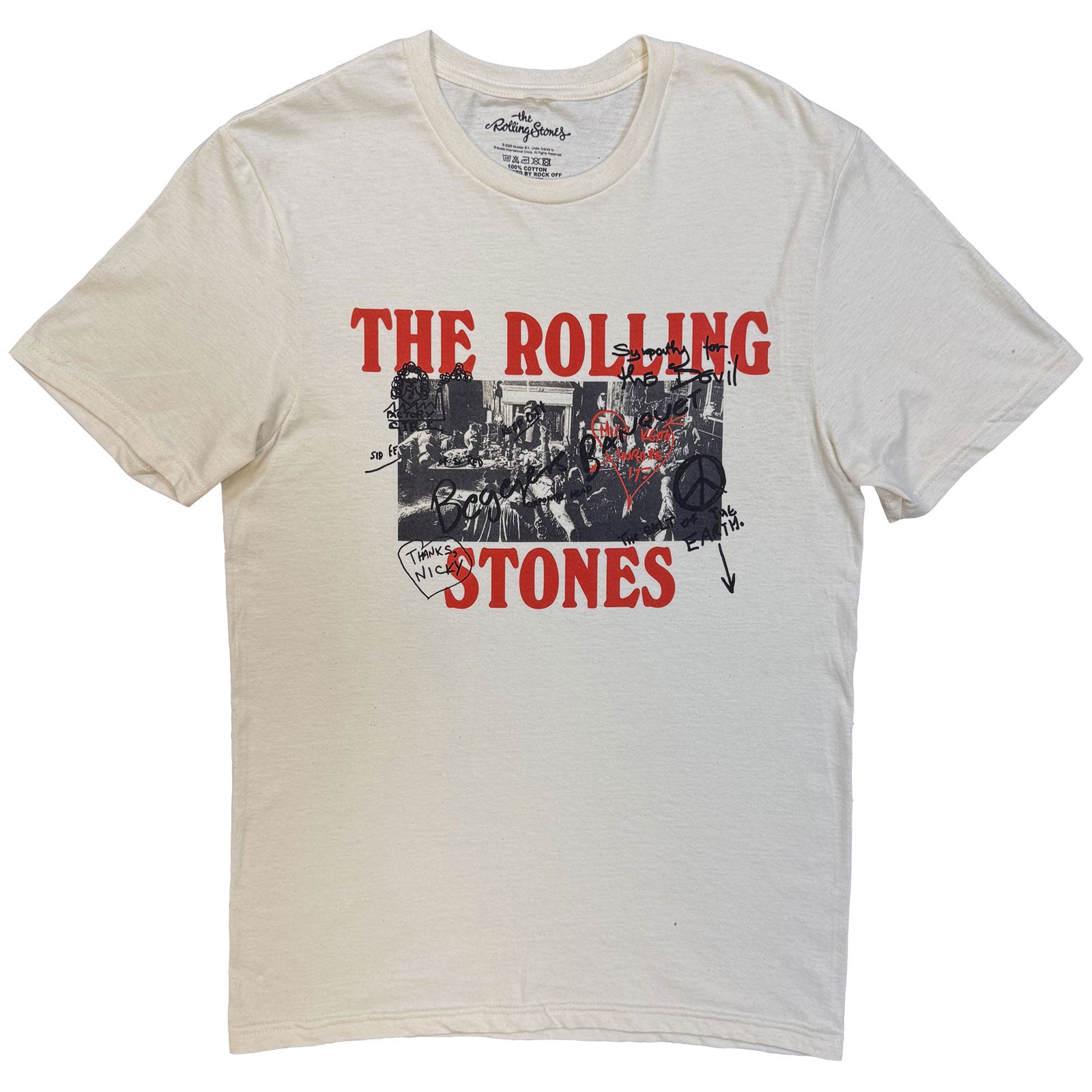 The Rolling Stones Unisex T-Shirt: Beggars Banquet Graffiti (Natural)