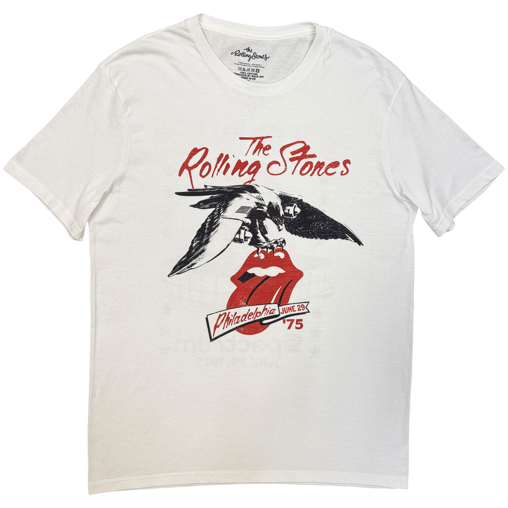 The Rolling Stones Unisex T-Shirt: Philadelphia Eagle 1975 (White) (Back Print)