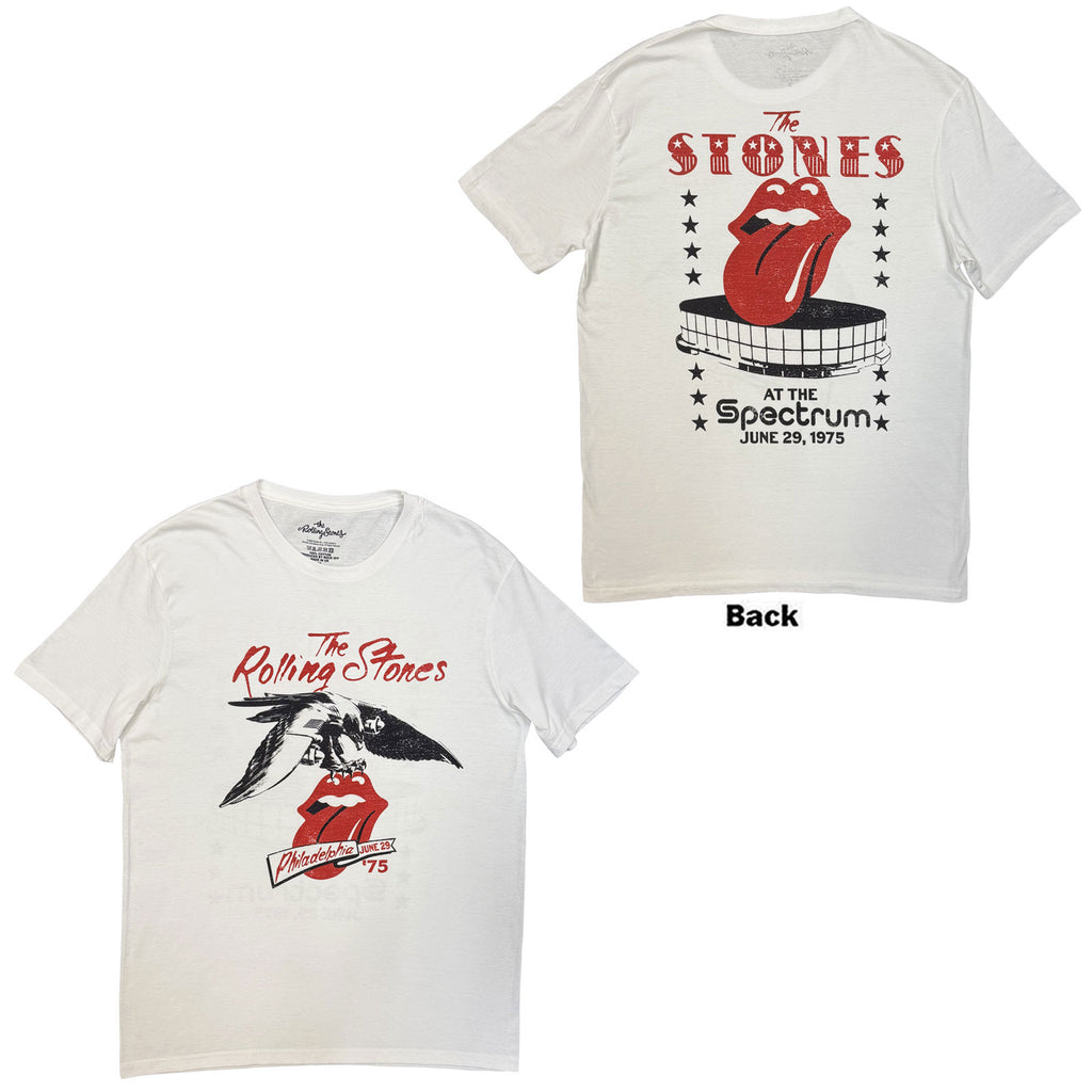 The Rolling Stones Unisex T-Shirt: Philadelphia Eagle 1975 (White) (Back Print)