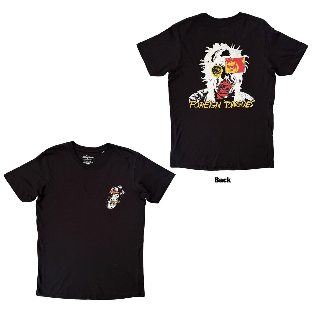 The Rolling Stones Unisex T-Shirt: Foreign Tongues Pocket Logo (Black) (Back Print)