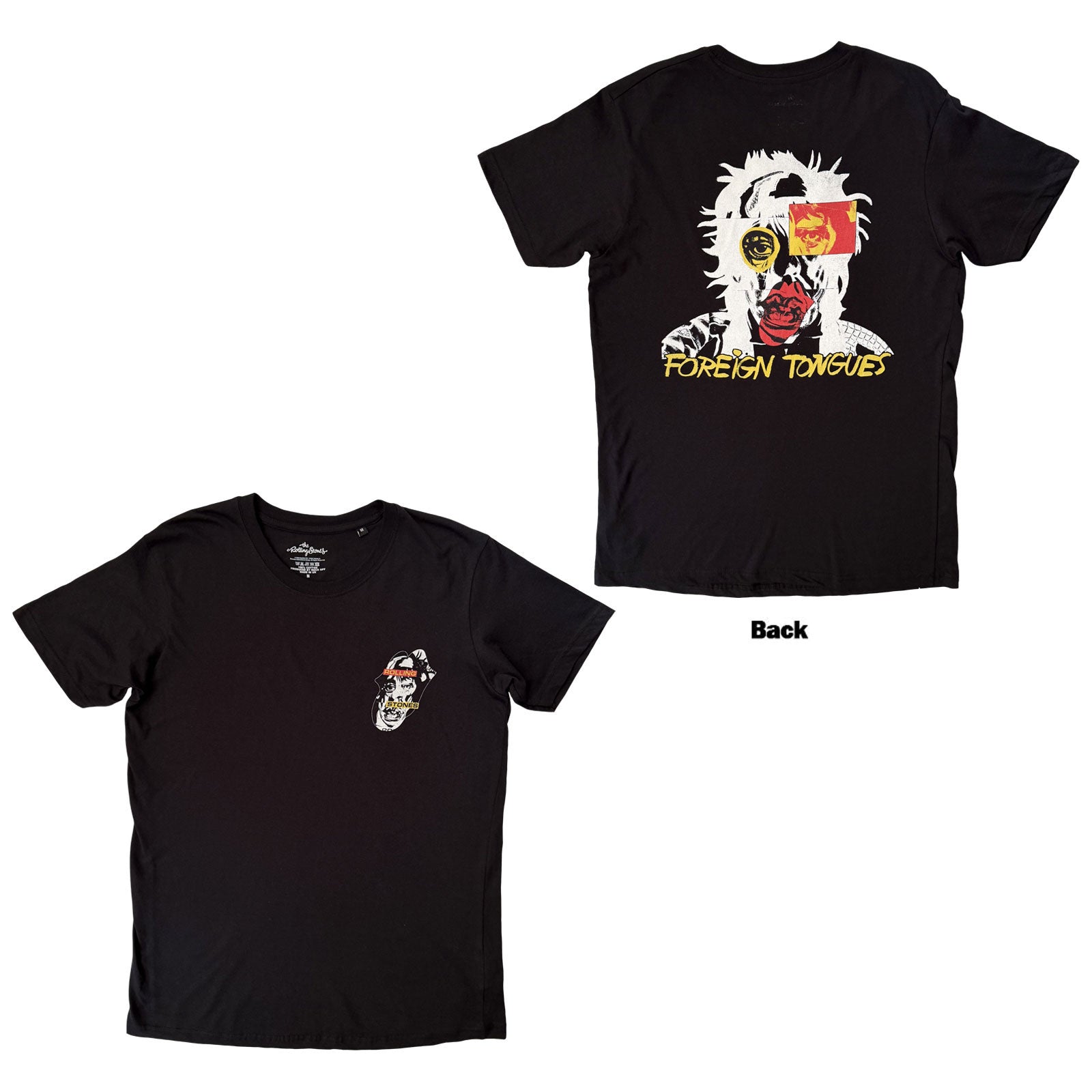 The Rolling Stones Unisex T-Shirt: Foreign Tongues Pocket Logo (Black) (Back Print)