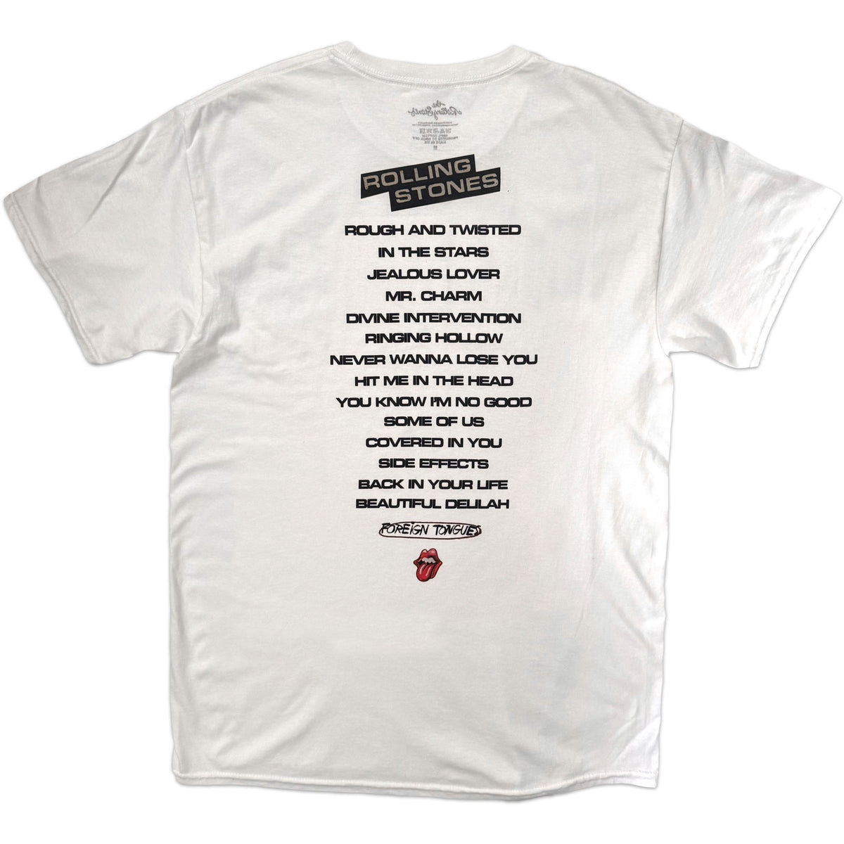 The Rolling Stones Unisex T-Shirt: Foreign Tongues Tracklist (White) (Back Print)