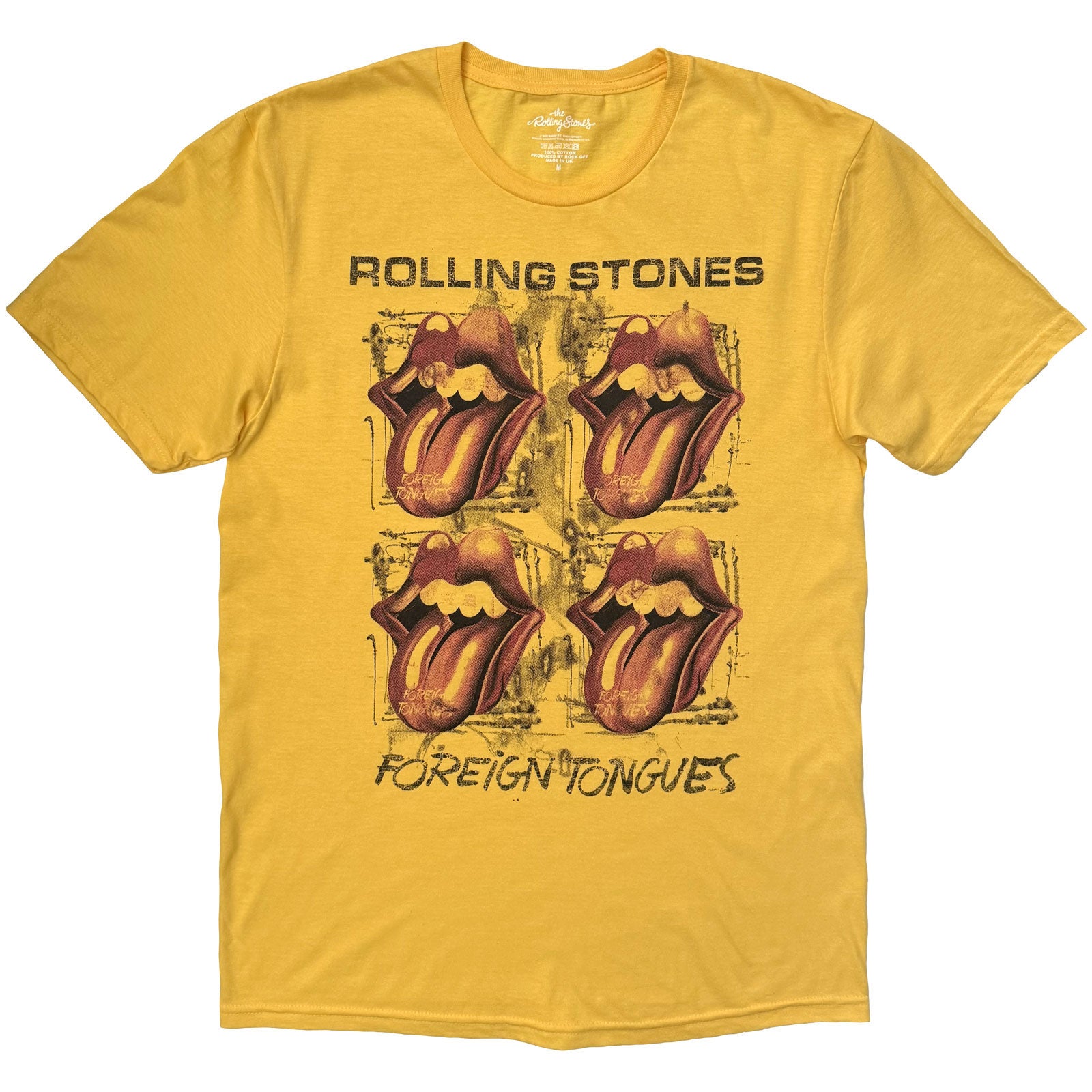 The Rolling Stones Unisex T-Shirt: Four Tongues (Yellow)