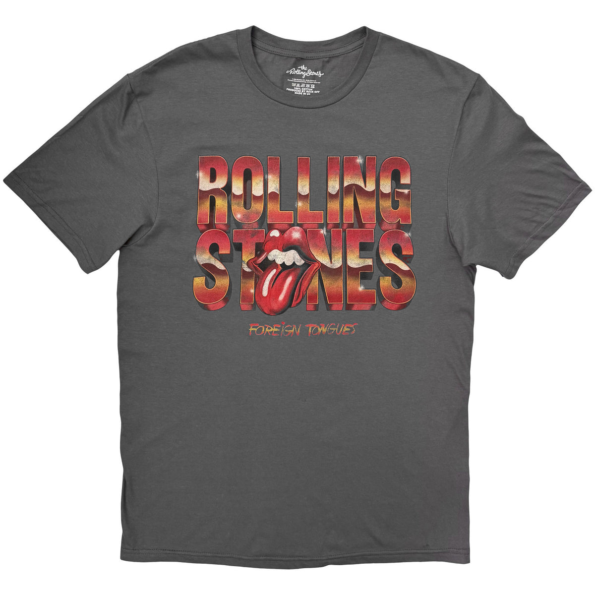 The Rolling Stones Unisex T-Shirt: 3D Foreign Tongues Logo (Charcoal Grey)