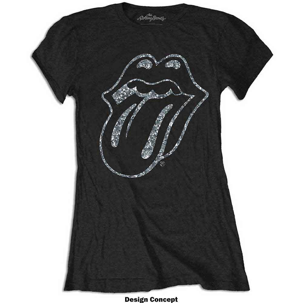 The Rolling Stones Ladies T-Shirt: Tongue (Black) (Embellished)