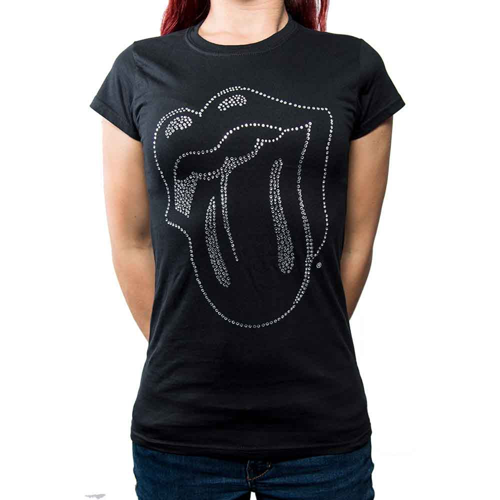 The Rolling Stones Ladies T-Shirt: Tongue (Black) (Embellished)
