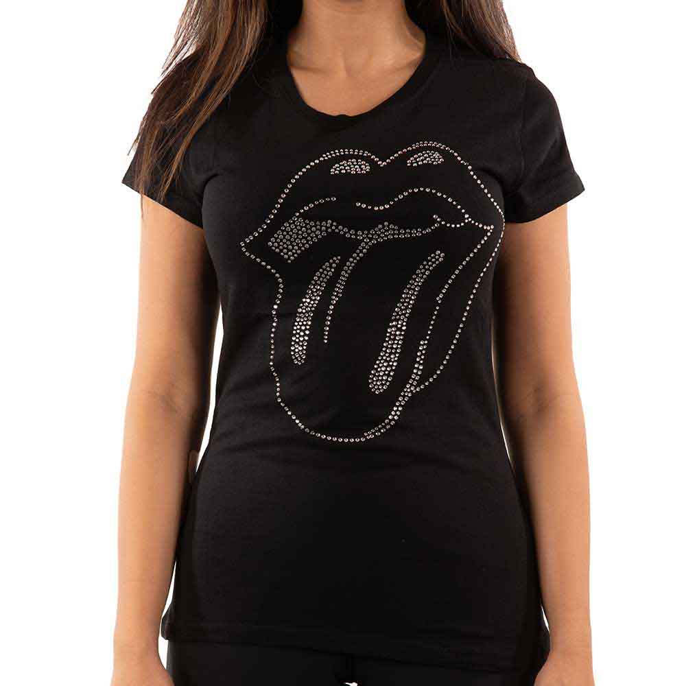 The Rolling Stones Ladies T-Shirt: Tongue (Black) (Embellished)