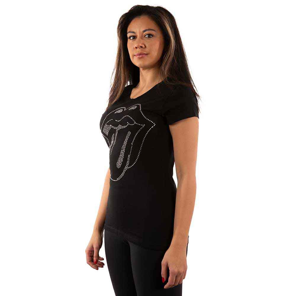 The Rolling Stones Ladies T-Shirt: Tongue (Black) (Embellished)